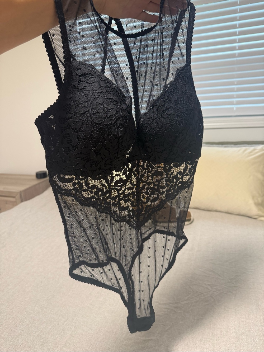 INC International Concepts Black Lace Sheer Bodysuit